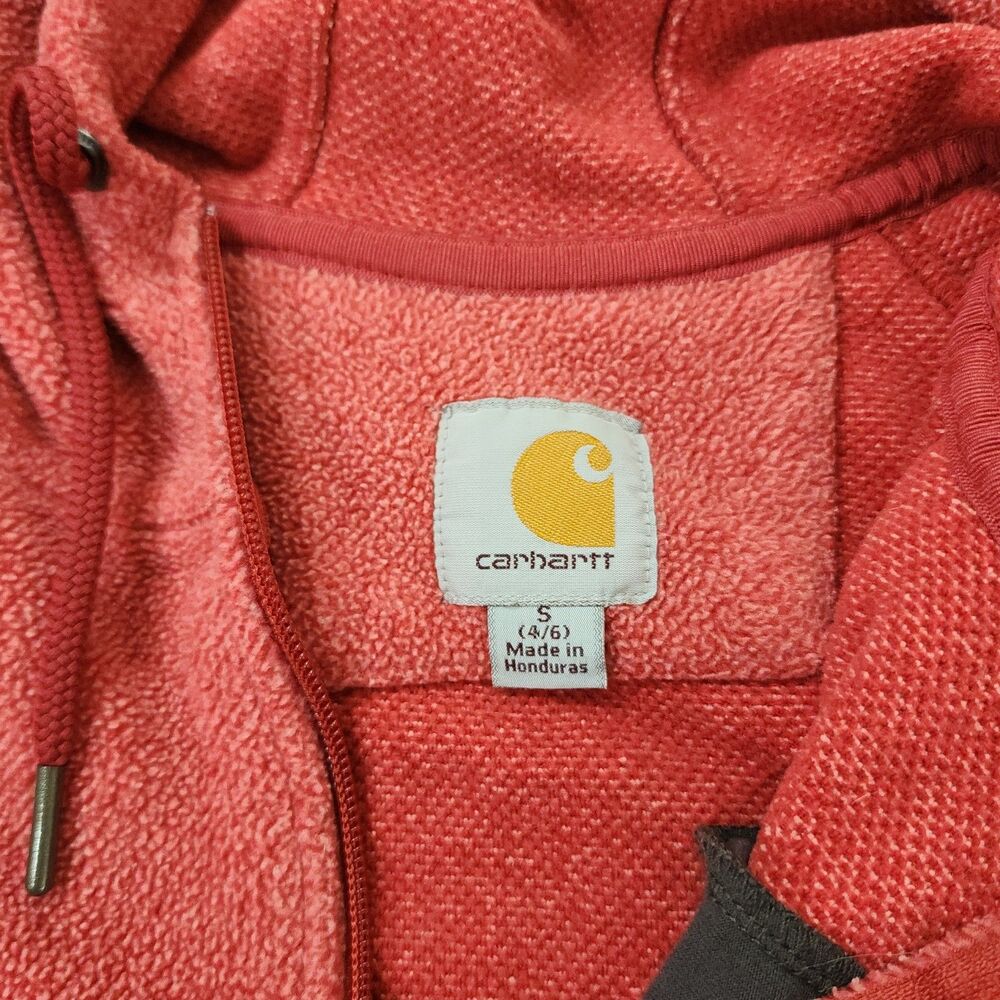 Unique Carhartt Salmon Hoodie Womens S Full Zip Hooded Textured Workwear Jacket - Picture 2 of 7